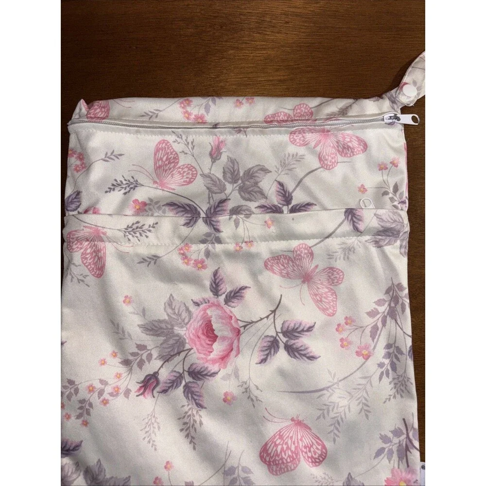 AlvaBaby Wet Dry Zippered Two Compartment Diaper Pouch Bag Waterproof Pink